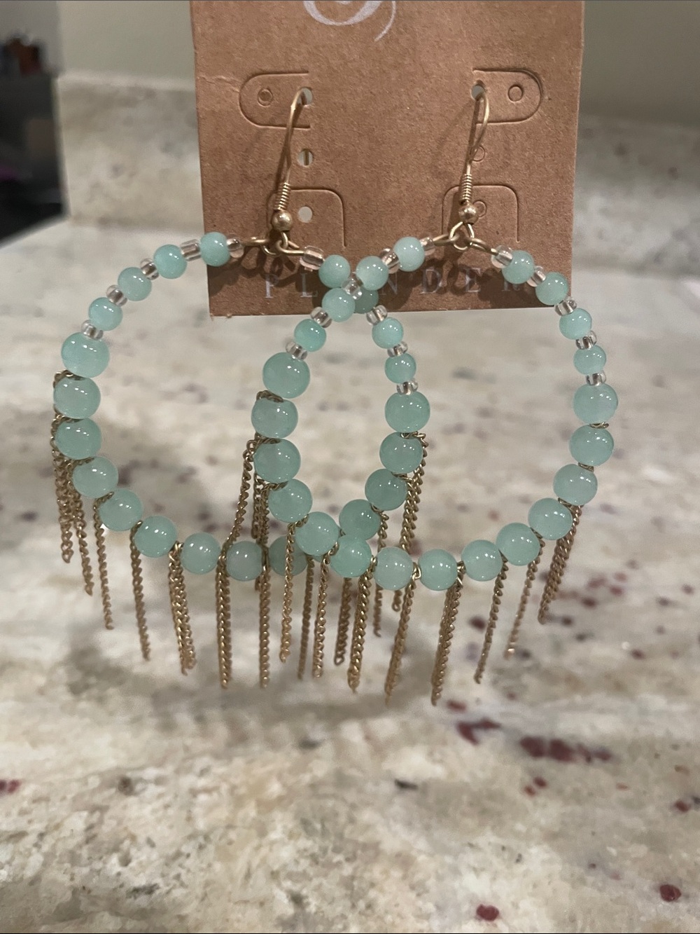 Mint Green Glass Bead Hoops with fringe